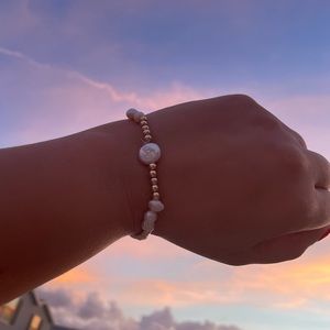 14 karat gold plated beaded bracelet with pearls